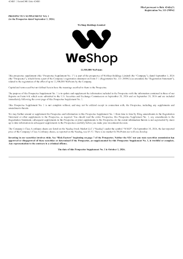 WeShop Holdings Ltd-A美股招股说明书(2026-10-01版)