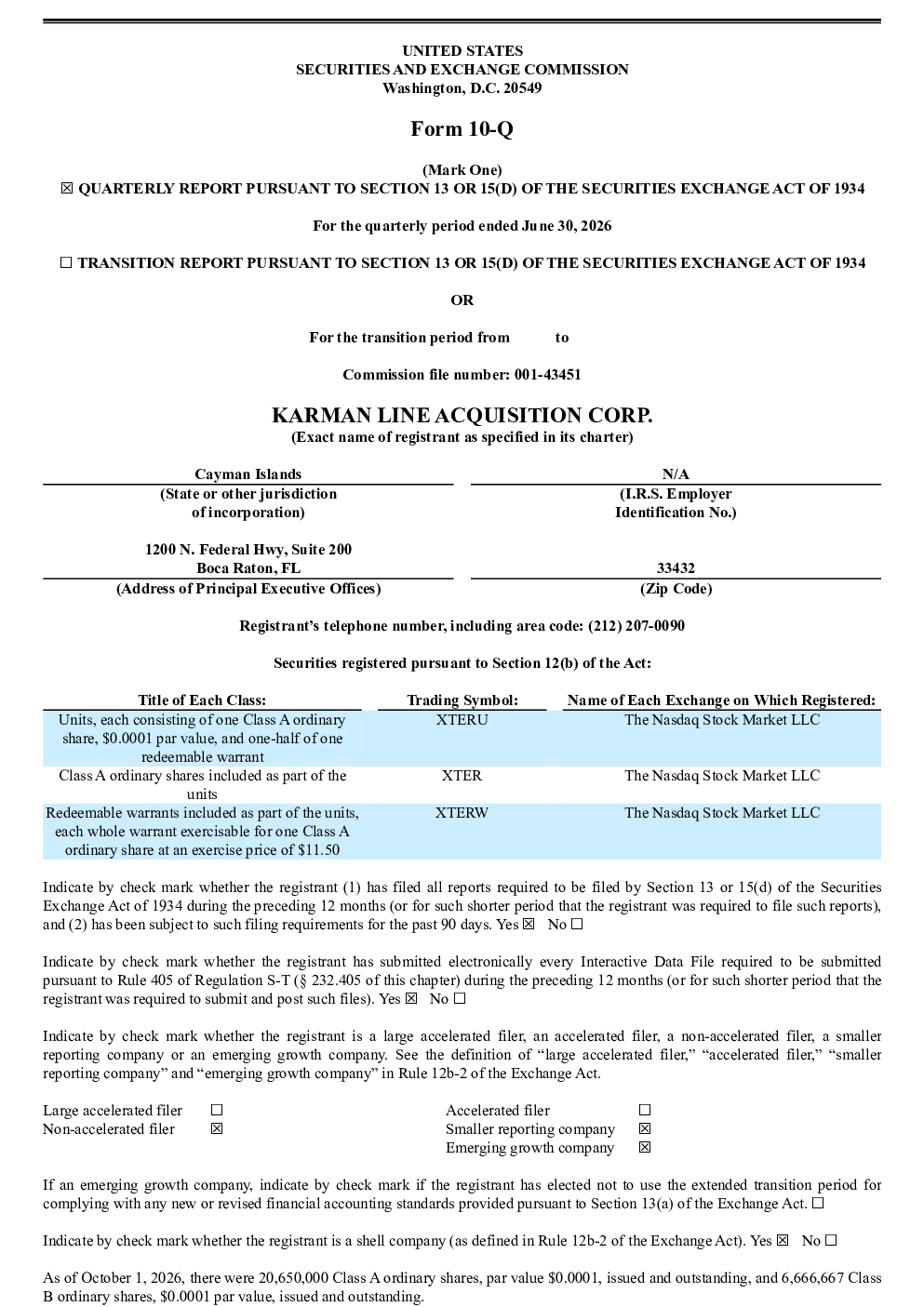 
卡曼线收购公司-A 2026年季度报告