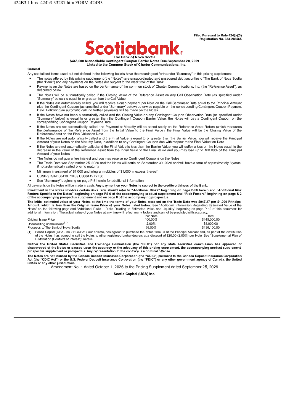 丰业银行美股招股说明书(2026-10-02版)