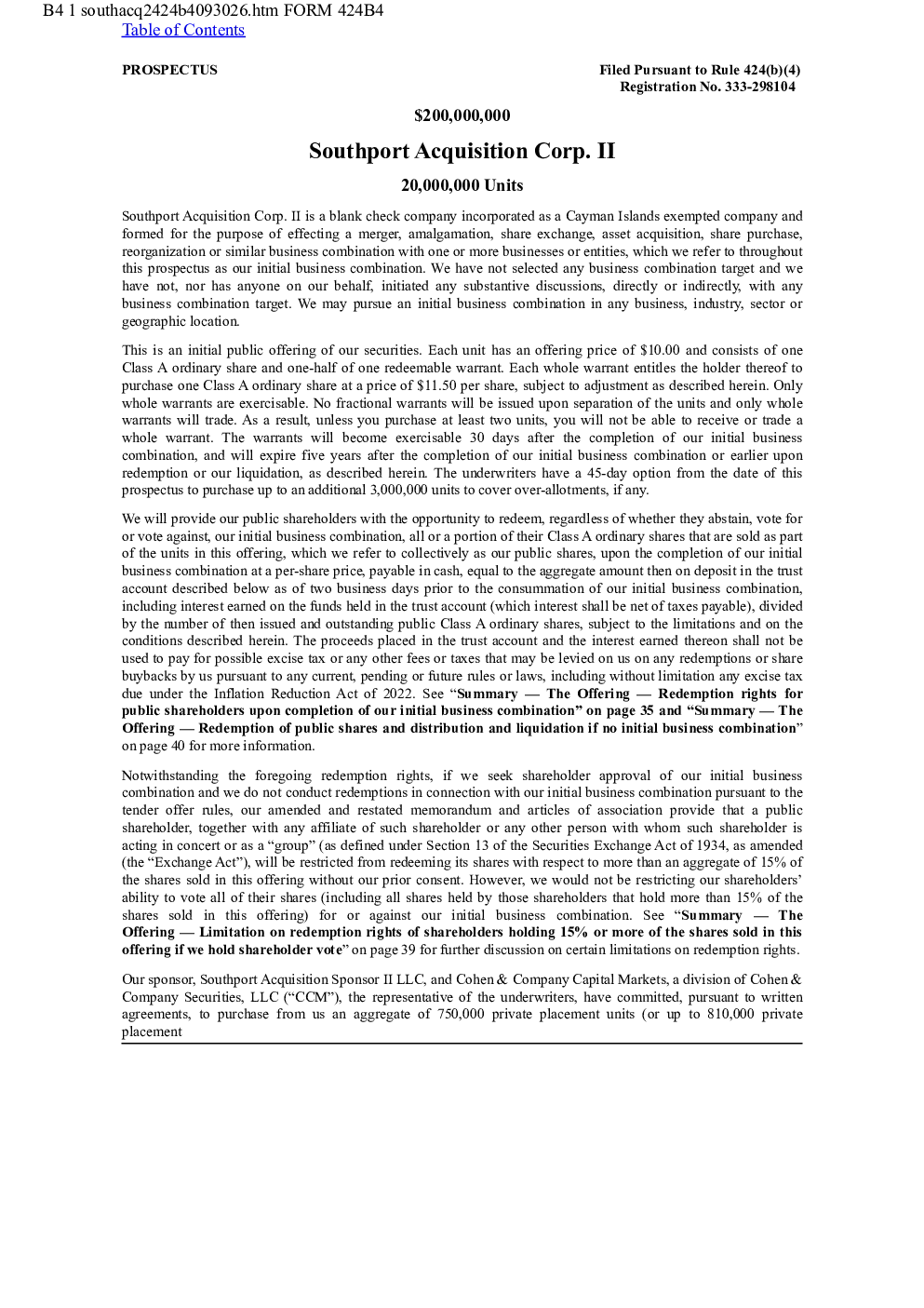 Southport Acquisition Corp II-A美股招股说明书(2026-10-02版)