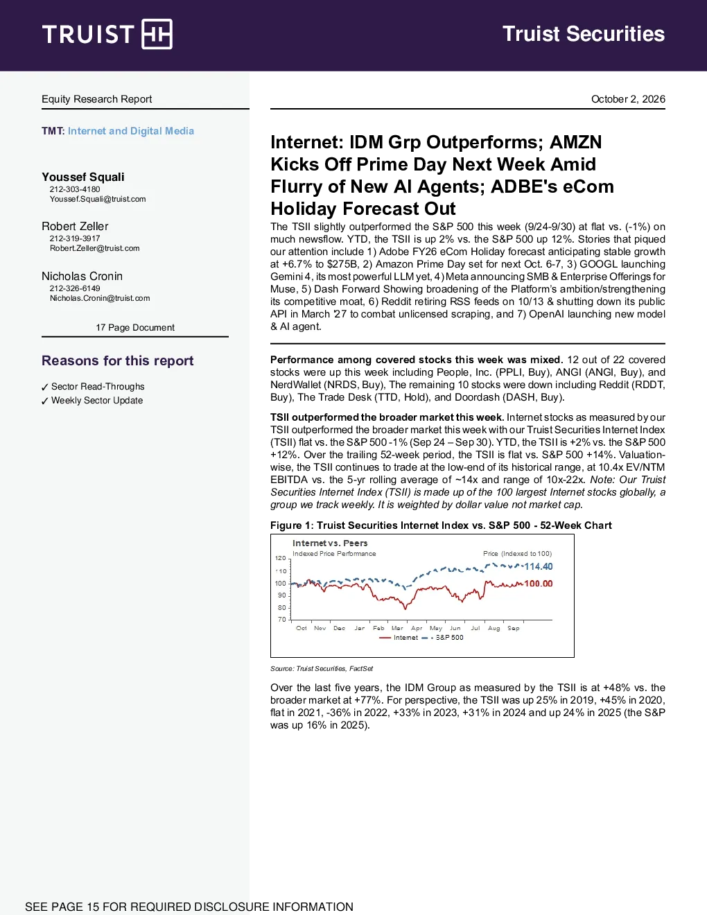 TMT互联网与数字媒体行业研究：IDM集团跑赢大盘，亚马逊Prime Day将于下周开启，Adobe发布电商假日 forecast