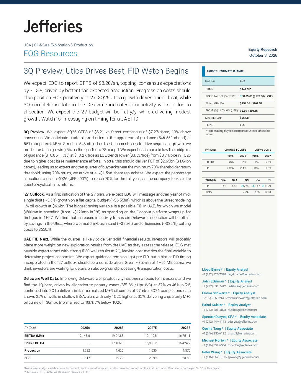 EOG Resources 第三季度预览：尤蒂卡推动超出预期，最终投资决策关注启动
