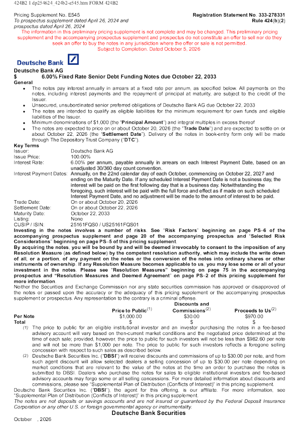 德意志银行美股招股说明书(2026-10-05版)