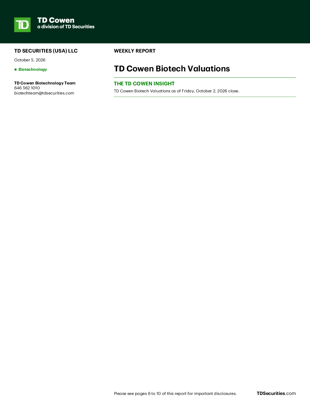 TD科文生物技术估价周报