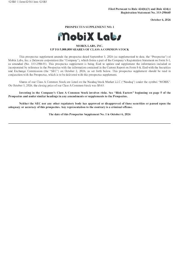 Mobix Labs Inc-A美股招股说明书(2026-10-06版)