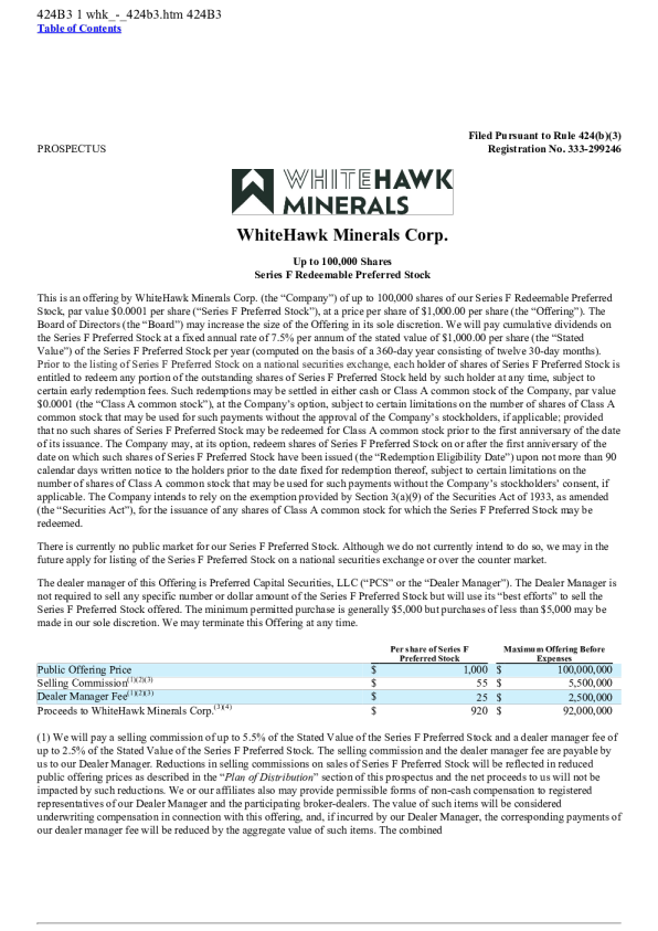 WhiteHawk Minerals Corp-A美股招股说明书(2026-10-06版)