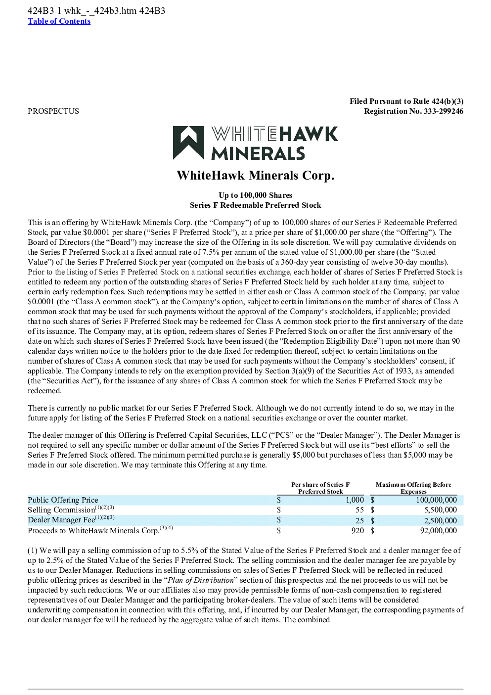 WhiteHawk Minerals Corp-A美股招股说明书(2026-10-06版)