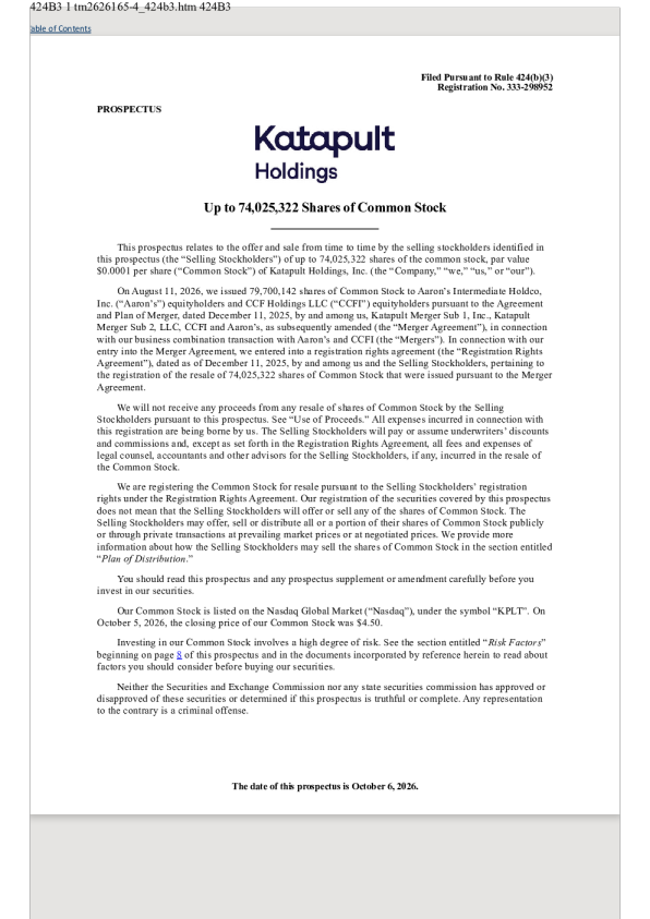 Katapult Holdings Inc美股招股说明书(2026-10-06版)