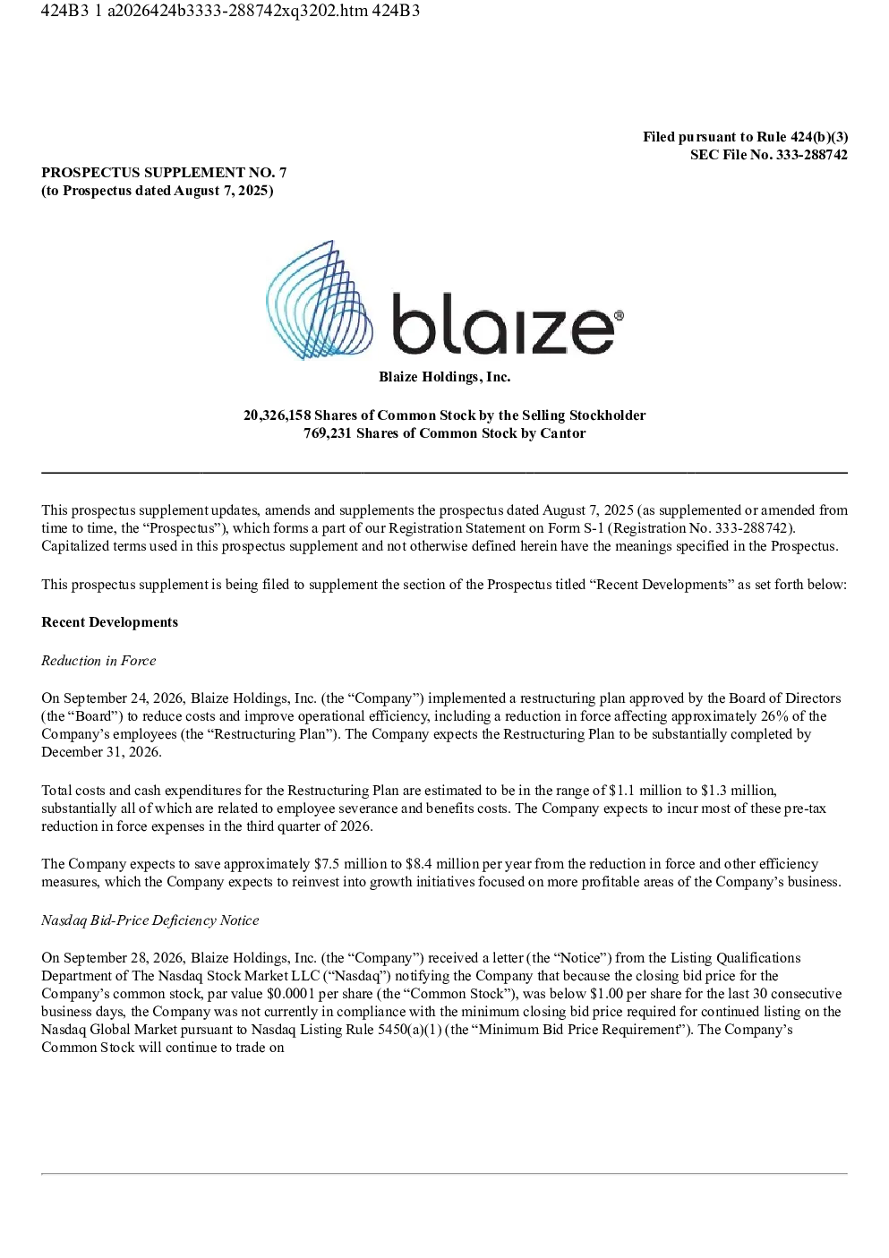 Blaize Holdings Inc美股招股说明书(2026-10-06版)