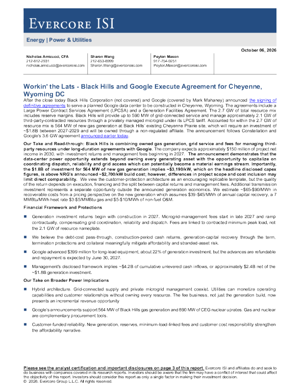 Black Hills与谷歌就怀俄明州夏延数据中心项目签署协议