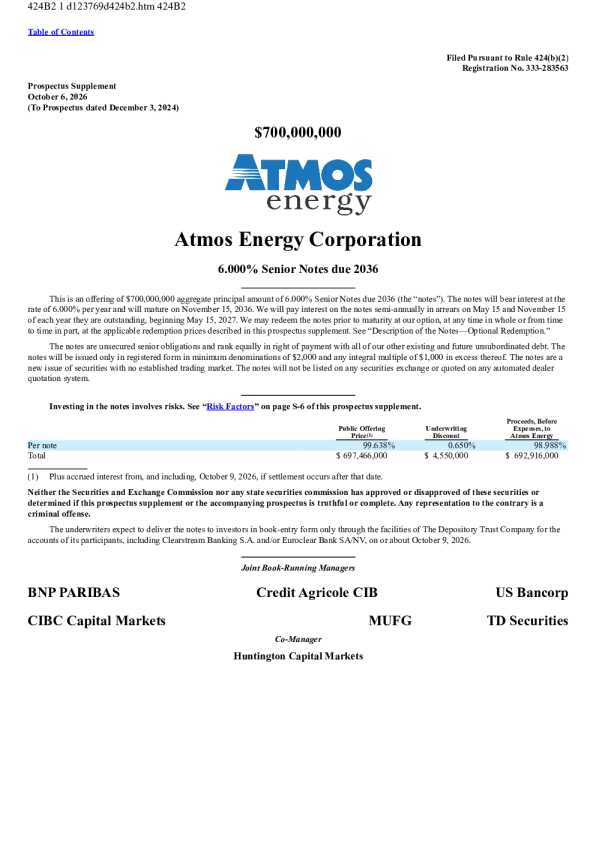 Atmos Energy美股招股说明书(2026-10-08版)
