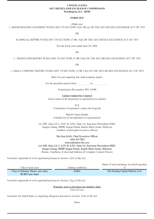 Linkers Industries Ltd-A 2026年年度报告和过渡报告