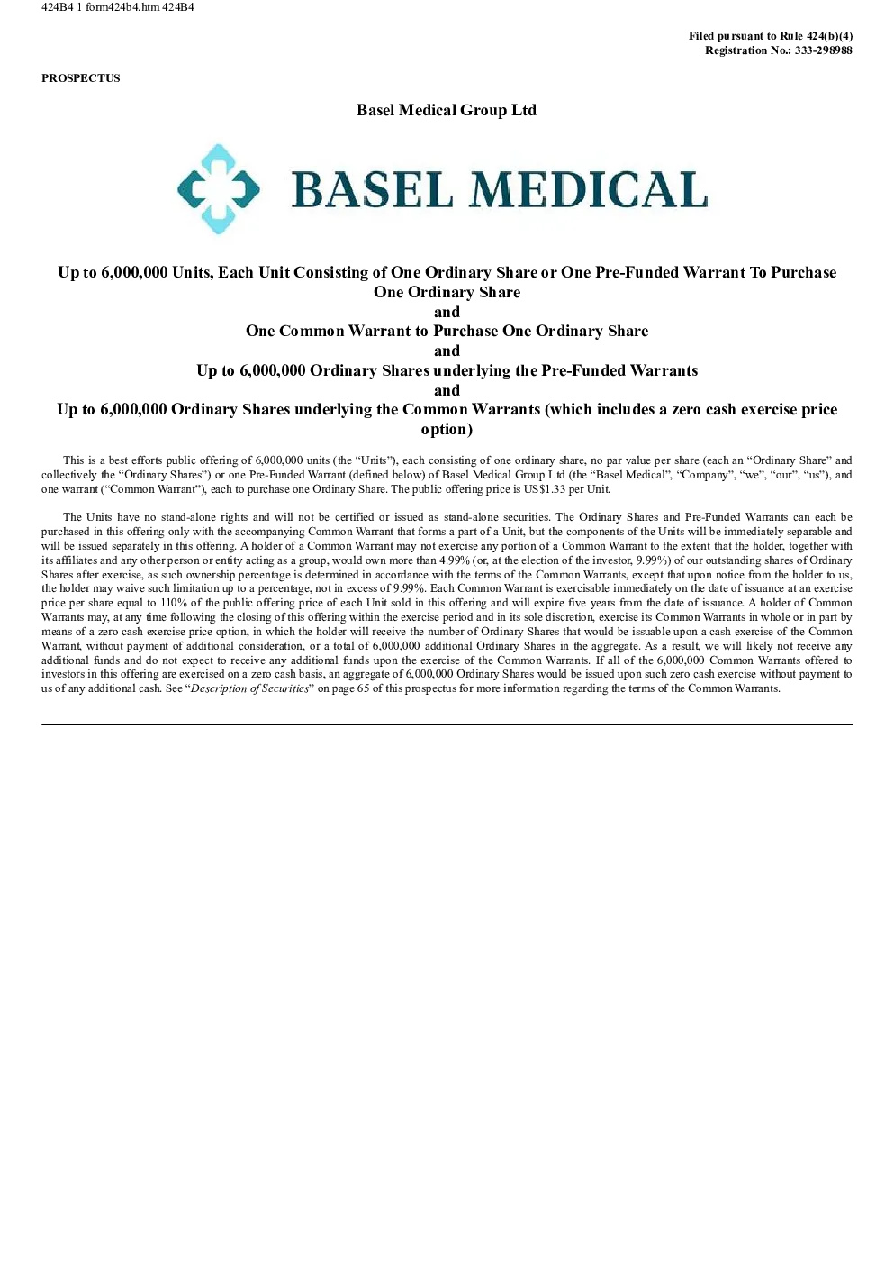 Basel Medical Group Ltd美股招股说明书(2026-10-08版)