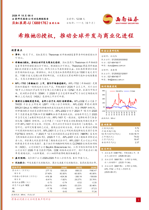 希维她®授权，推动全球开发与商业化进程