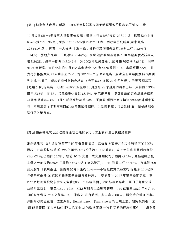第1 纳指创收盘历史新高 5.3 美债收益率与四年新高服务价格未能压制AI主线