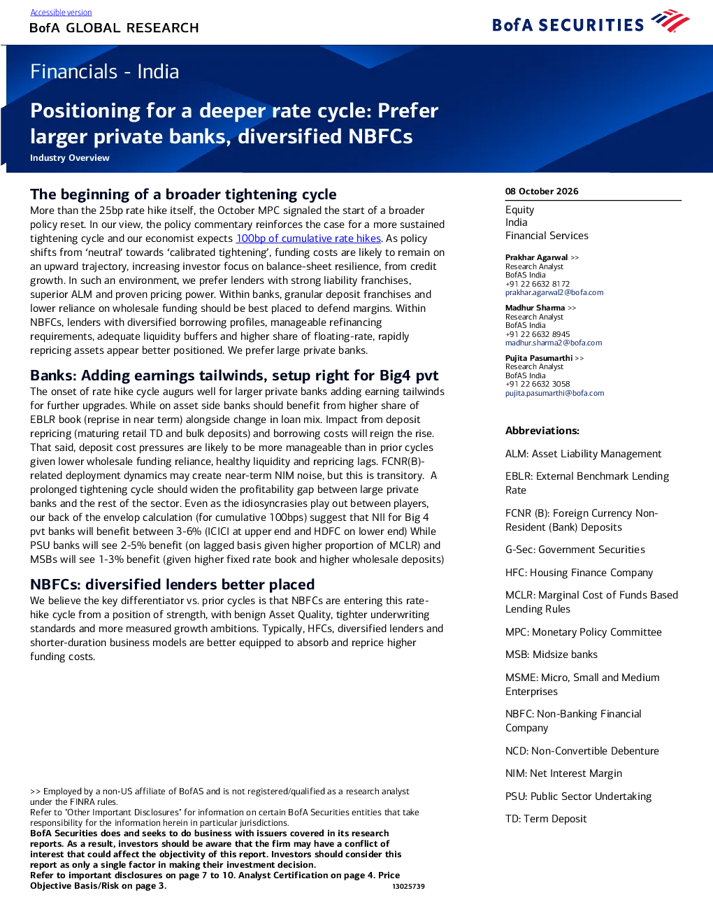 定位更深利率周期：优先选择大型私人银行与多元化NBFC
