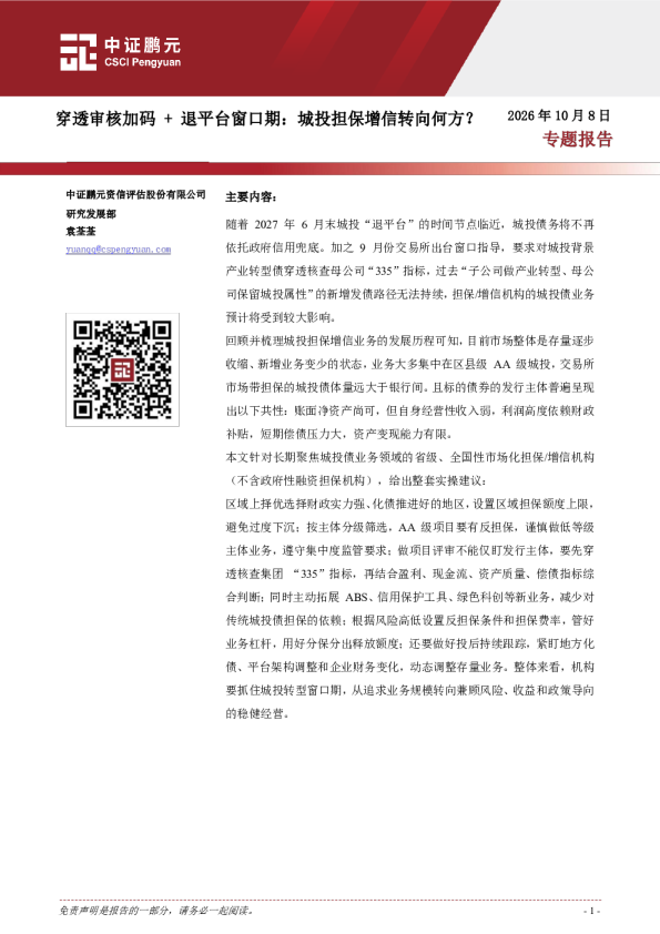 穿透审核加码 + 退平台窗口期：城投担保增信转向何方？