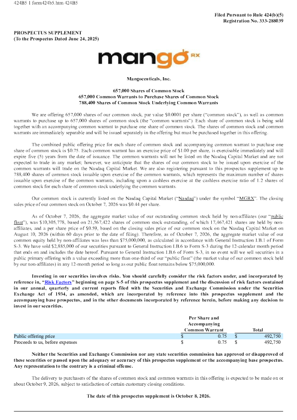 Mangoceuticals Inc美股招股说明书(2026-10-09版)