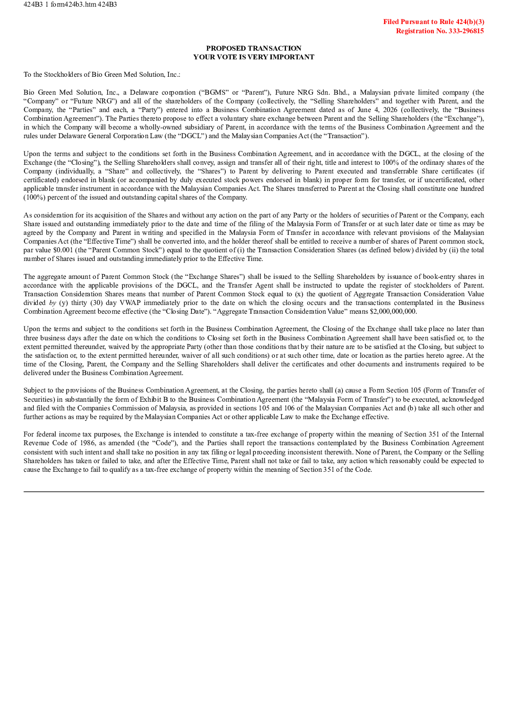 Bio Green Med Solution Inc美股招股说明书(2026-10-09版)