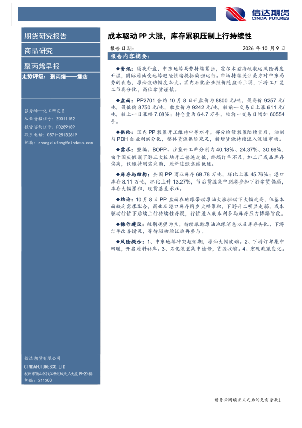 聚丙烯早报