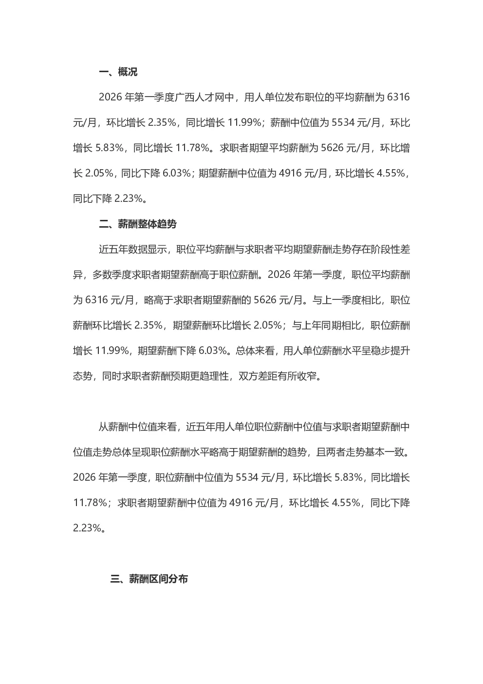 2026年第一季度广西人才网薪酬分析报告