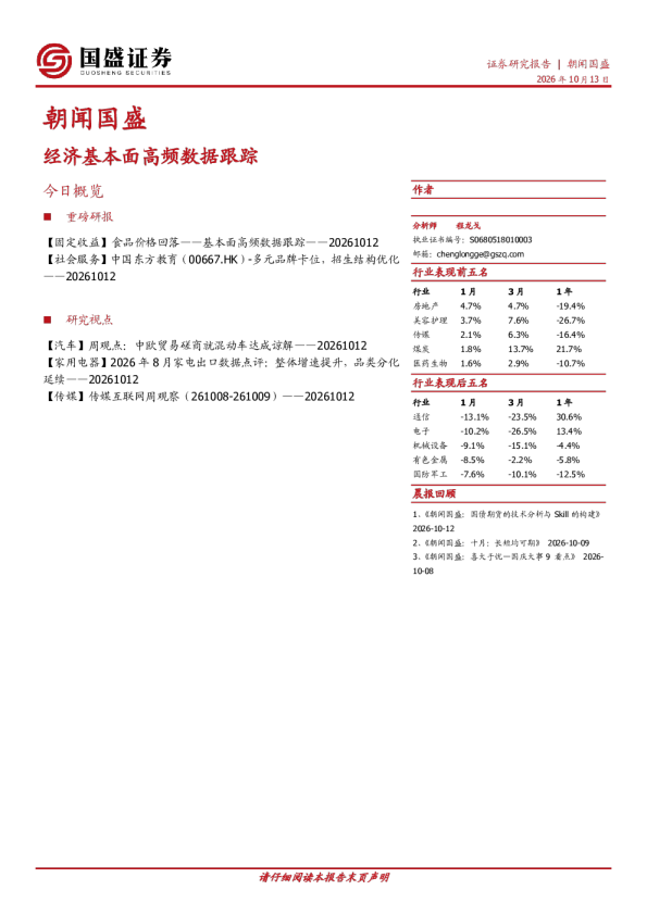 朝闻国盛 经济基本面高频数据跟踪