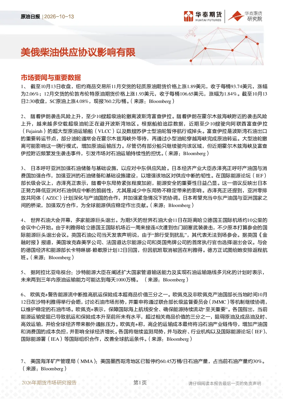 原油日报：美俄柴油供应协议影响有限