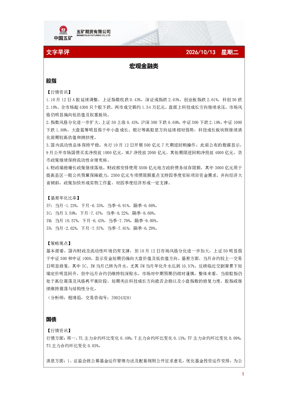 宏观金融类文字早评