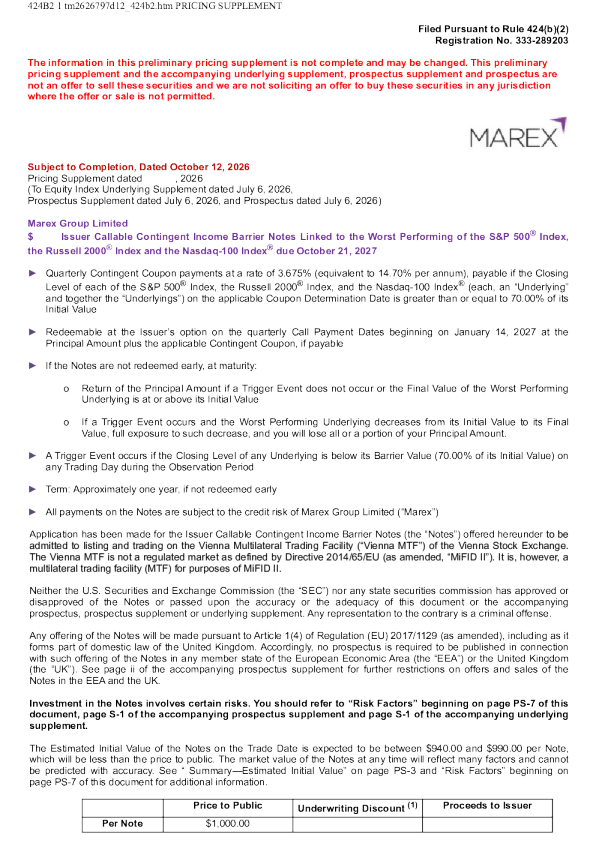 Marex Group Ltd美股招股说明书(2026-10-13版)