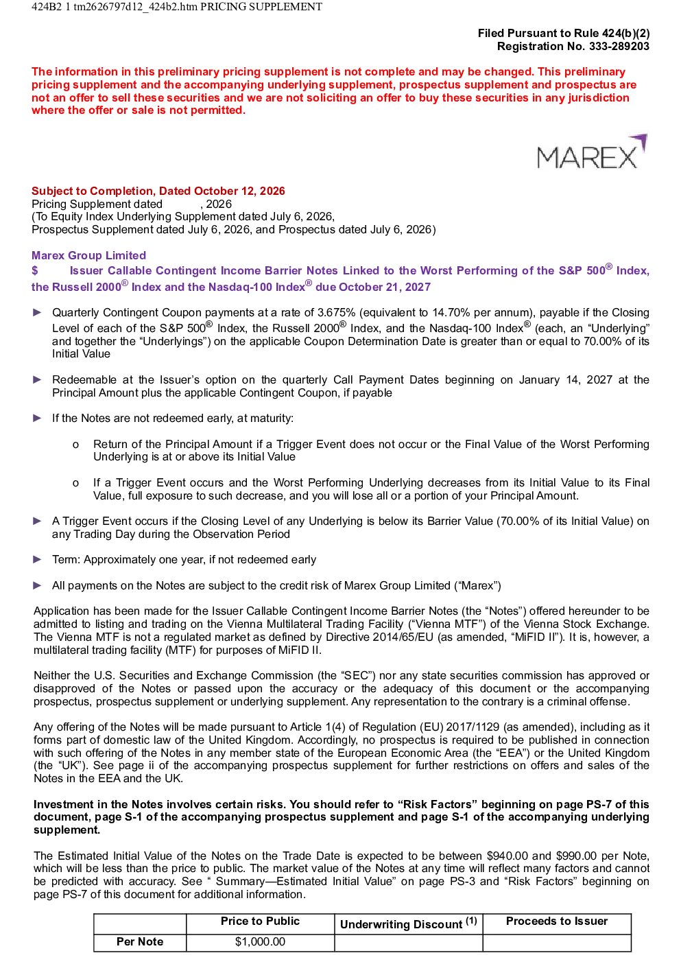 Marex Group Ltd美股招股说明书(2026-10-13版)