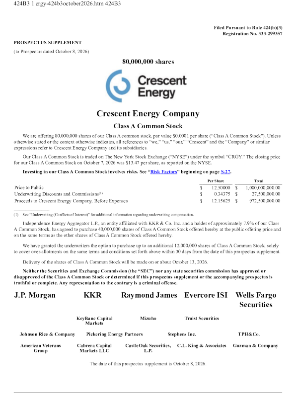 Crescent Energy美股招股说明书(2026-10-13版)