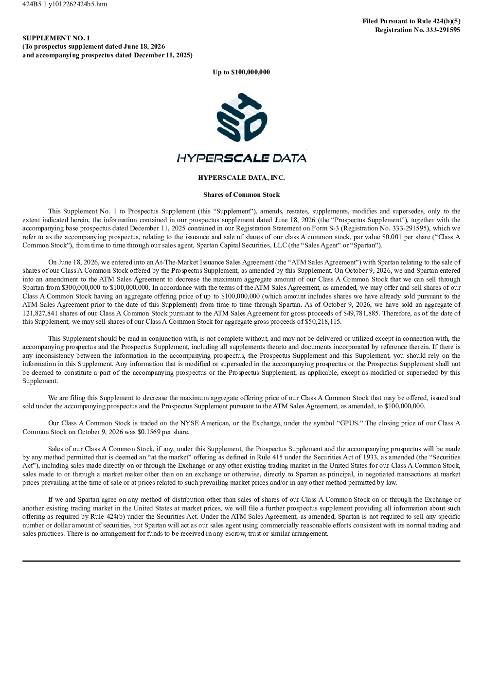 Hyperscale Data Inc美股招股说明书(2026-10-13版)