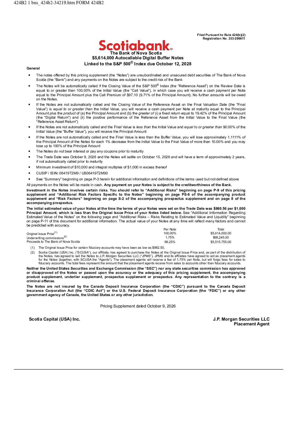 丰业银行美股招股说明书(2026-10-13版)