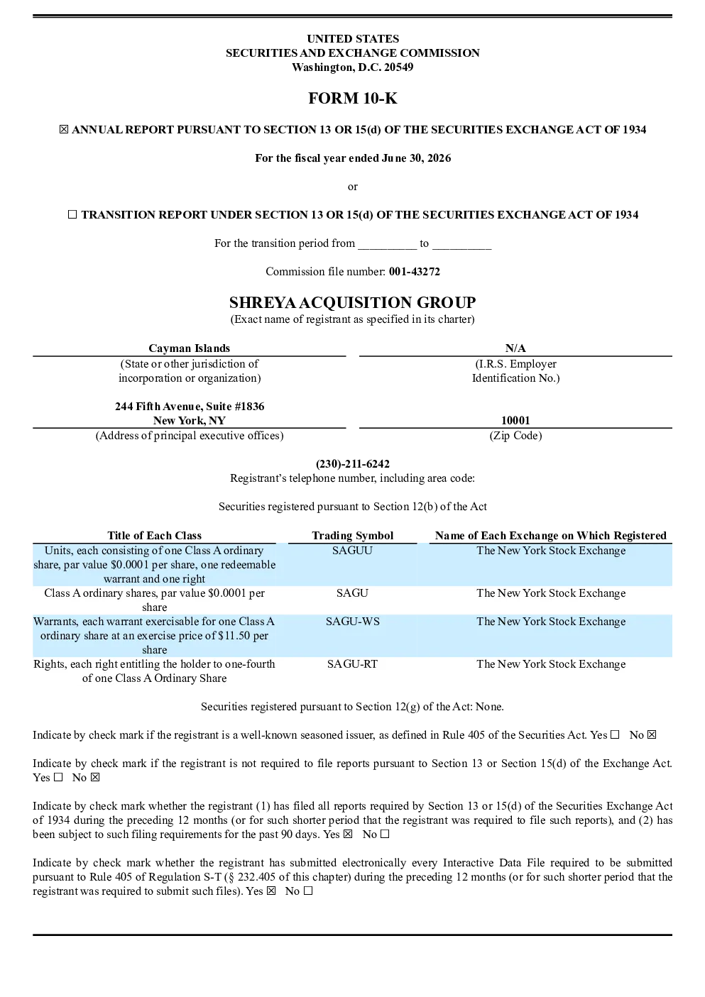 Shreya Acquisition Group-A 2025年度报告