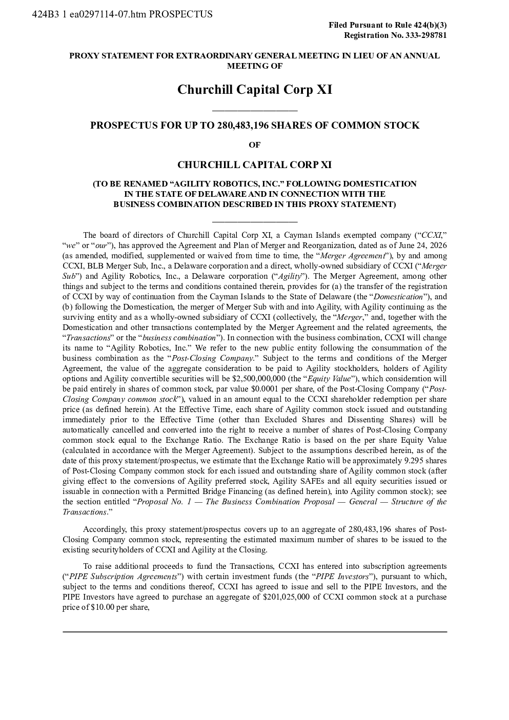 Churchill Capital Corp XI-A美股招股说明书(2026-10-13版)