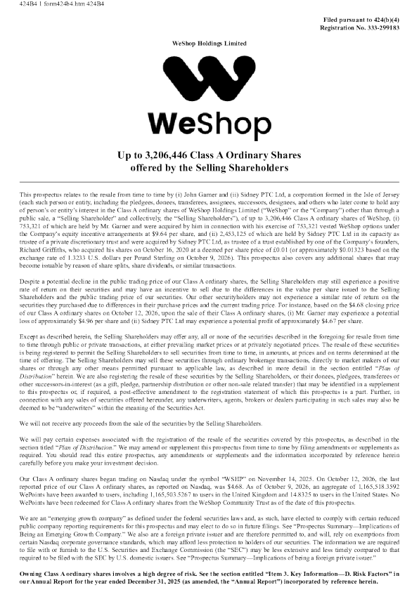 WeShop Holdings Ltd-A美股招股说明书(2026-10-13版)
