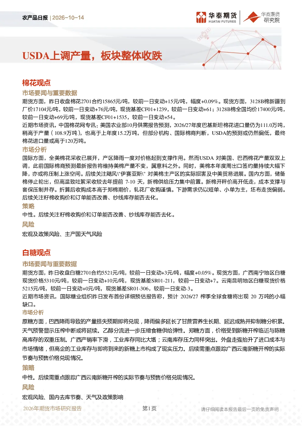 农产品日报：USDA上调产量，板块整体收跌