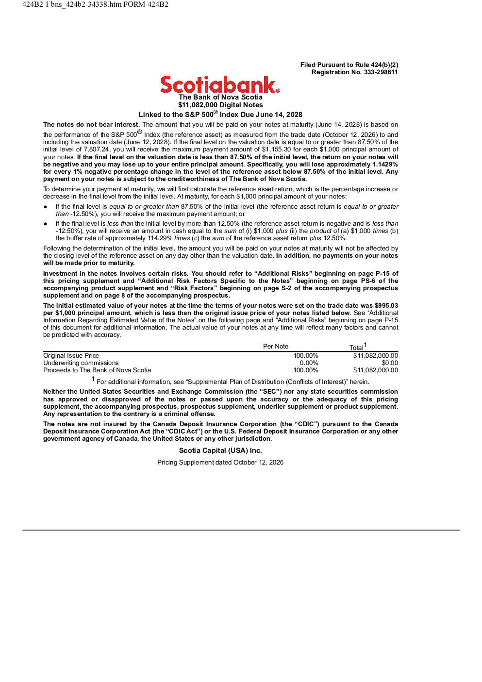丰业银行美股招股说明书(2026-10-14版)
