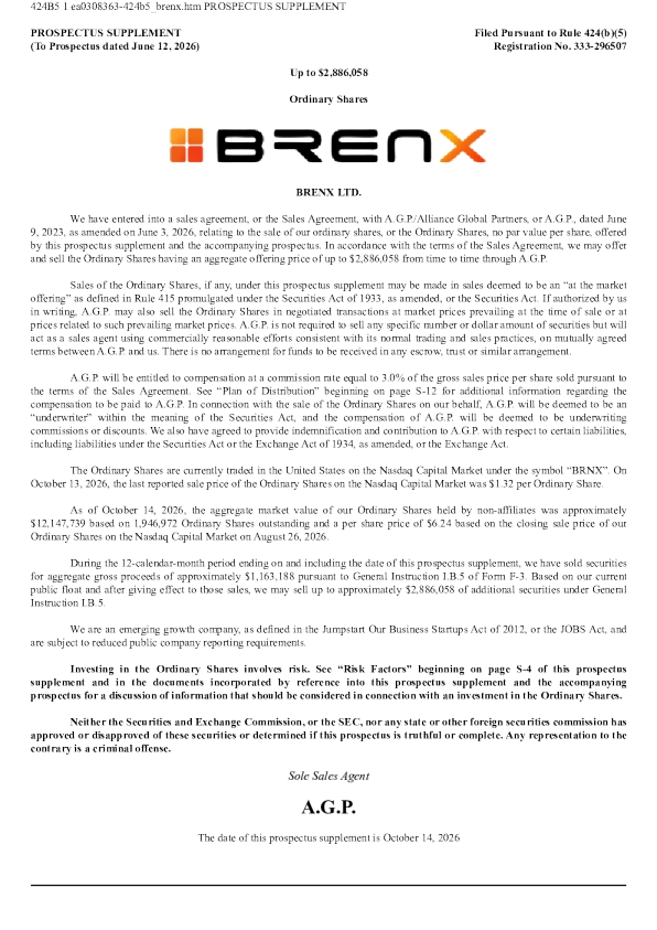 BrenX Ltd美股招股说明书(2026-10-14版)