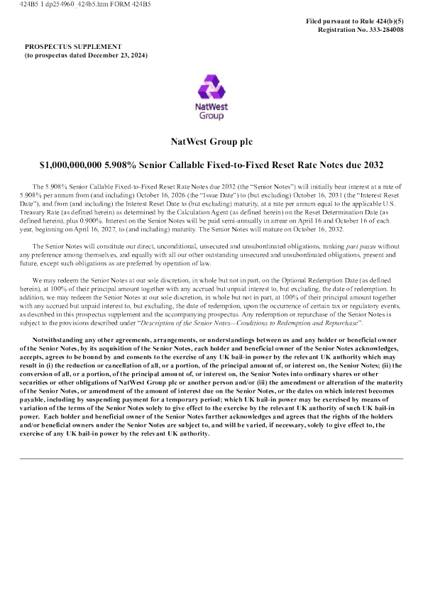 NatWest美股招股说明书(2026-10-14版)
