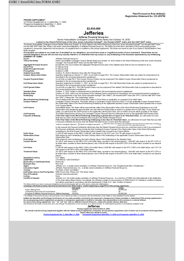 Jefferies Financial Group Inc美股招股说明书(2026-10-14版)