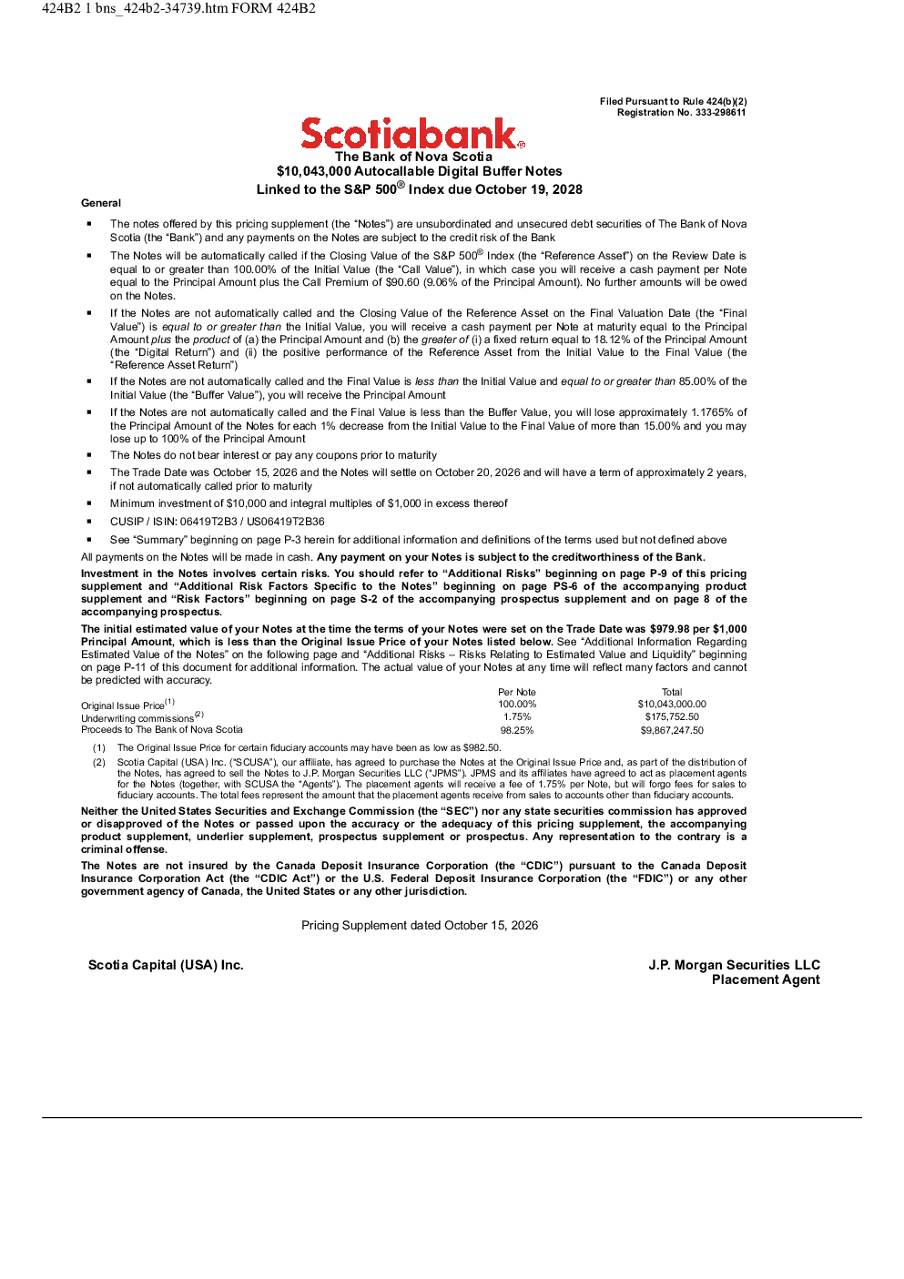 丰业银行美股招股说明书(2026-10-16版)