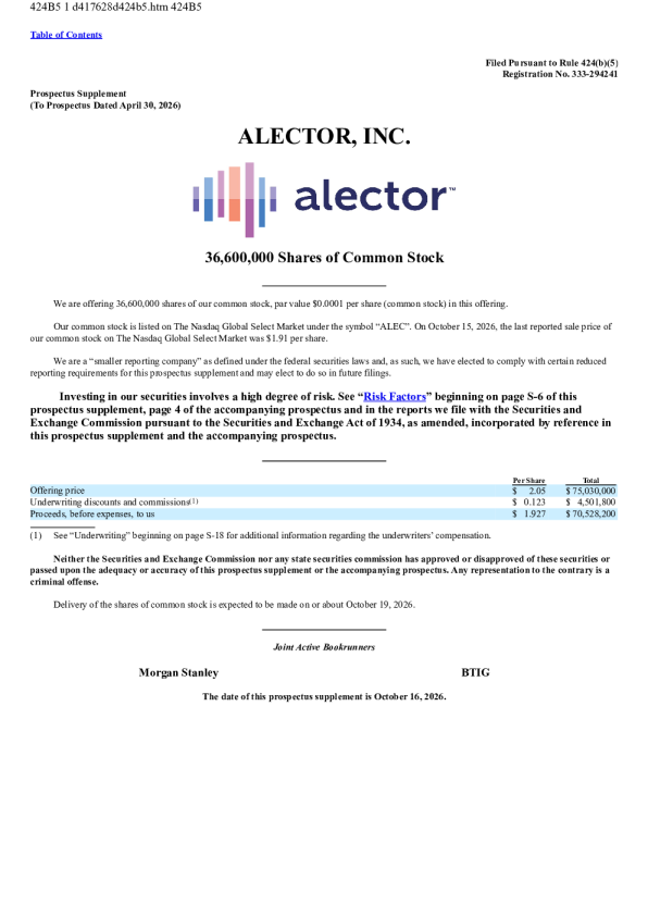 Alector Inc美股招股说明书(2026-10-16版)