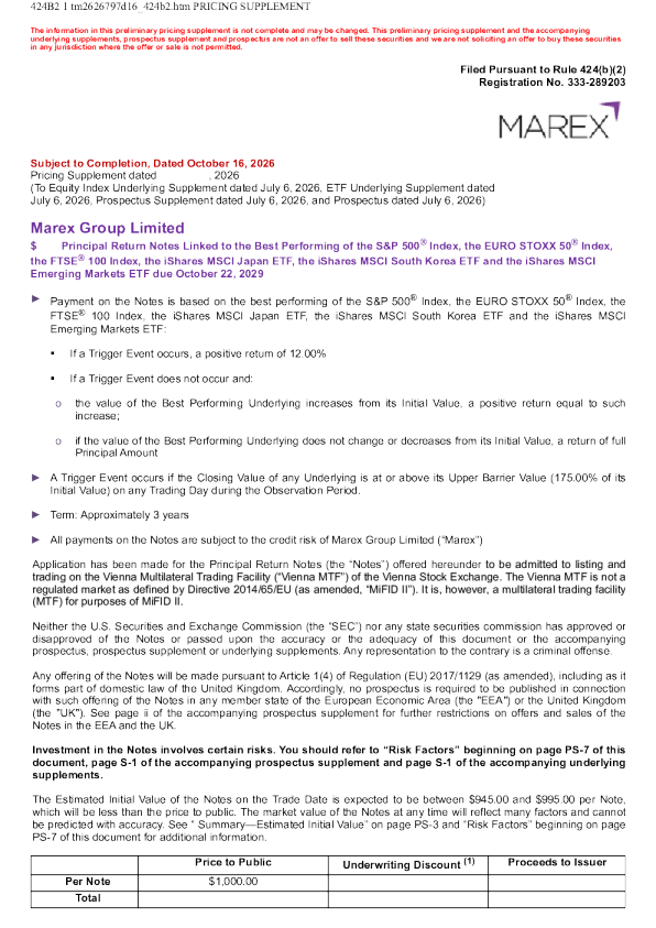 Marex Group Ltd美股招股说明书(2026-10-16版)