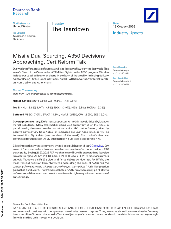 本周军工及电子行业更新：导弹双源采购、A350相关决策与适航认证改革讨论