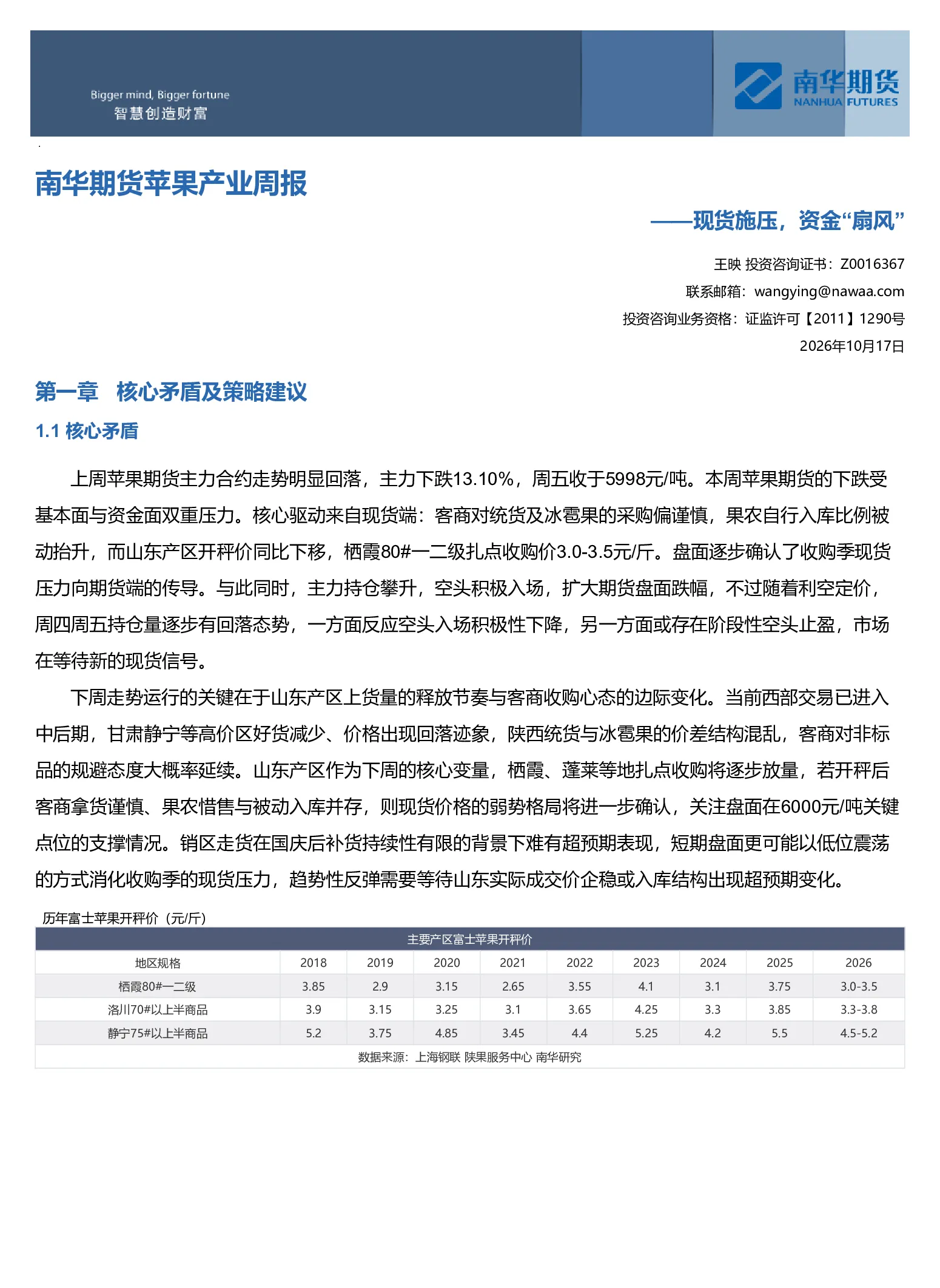 南华期货苹果产业周报：现货施压，资金“扇风”20261018