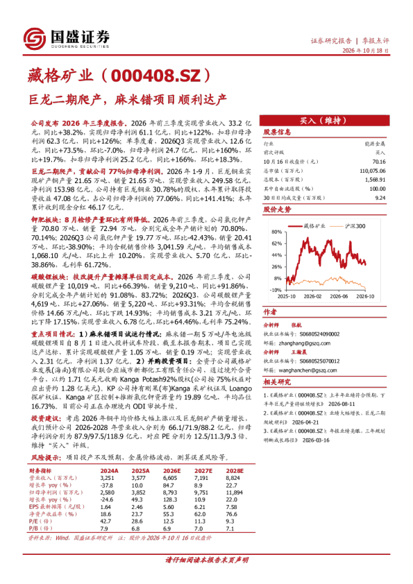 藏格矿业（000408.SZ）季报点评：巨龙二期爬产，麻米错项目顺利达产