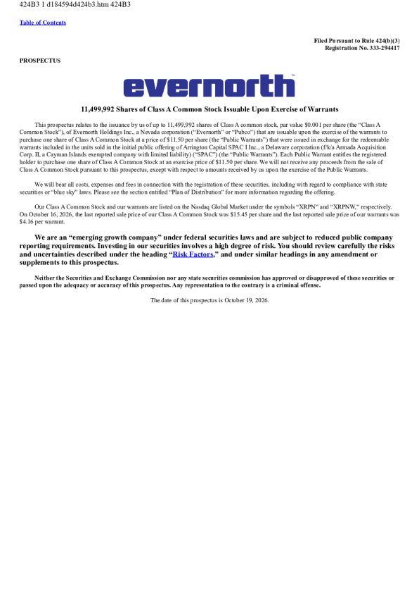 Evernorth Holdings Inc-A美股招股说明书(2026-10-19版)