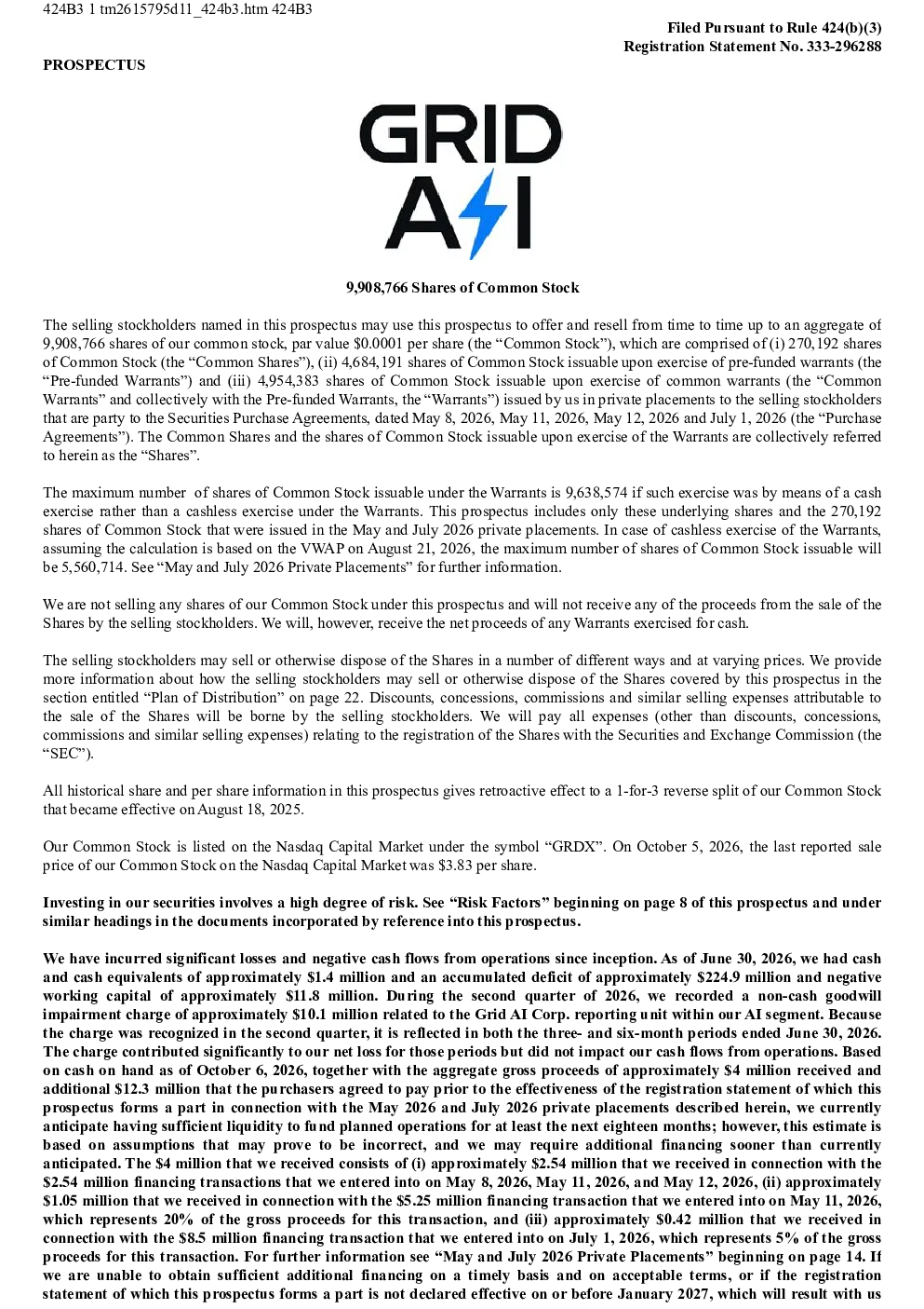 GridAI Technologies Corp美国存托凭证招股说明书（2026-10-19版）