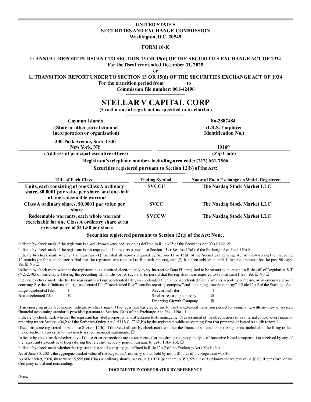 Stellar V Capital Corp-A 2025年度报告